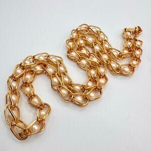 Vintage Napier Caged Faux Pearl Necklace Preppy Classic Timeless Signed 18 1/2”